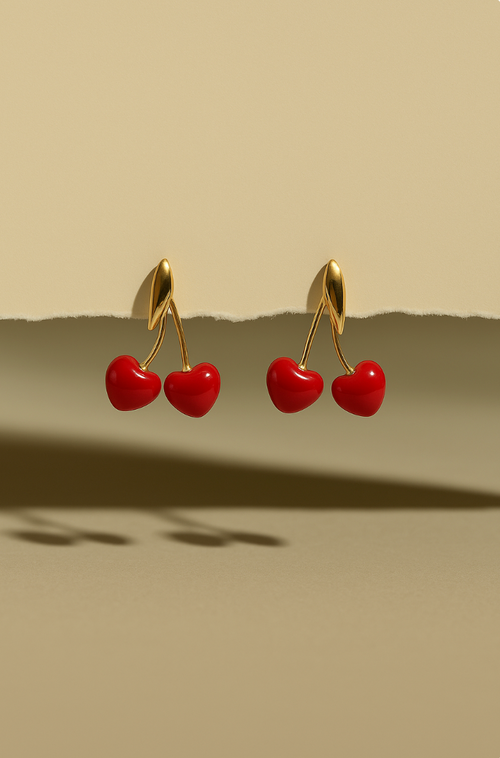 BOUCLES D'OREILLES CERISES - 100% ACIER INOXYDABLE