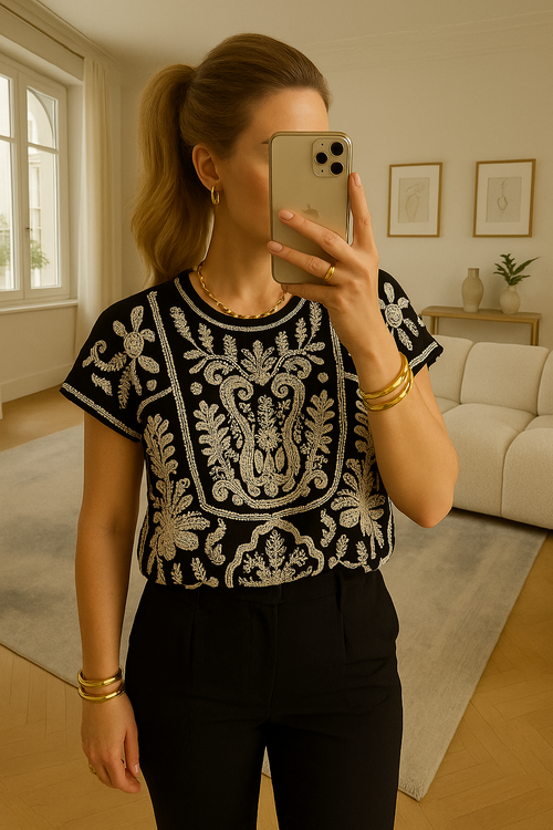 TEE-SHIRT BRODERIE - GRANDE TAILLE - 36/46
