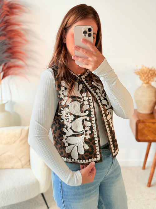 GILET SANS MANCHES LÉOPARD - NOUVEAU