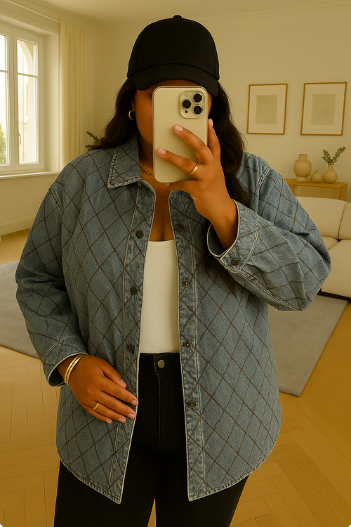 VESTE CHAUDE MATELLASSÉE BLEU- GRANDE TAILLE